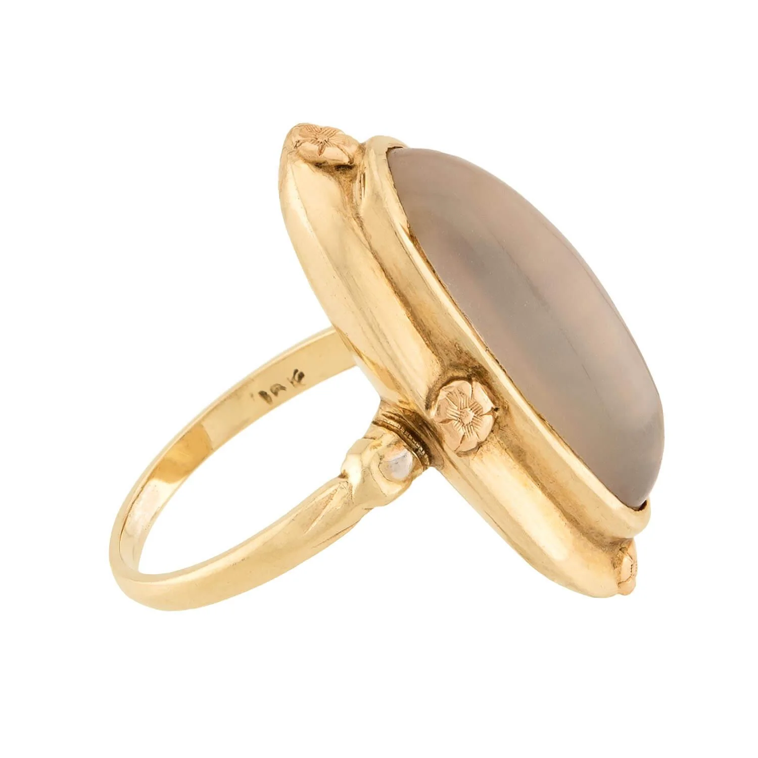 Arts & Crafts 14k Chalcedony Navette Ring - Image 3