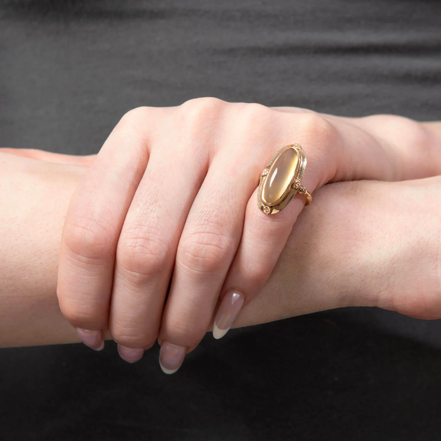 Arts & Crafts 14k Chalcedony Navette Ring - Image 7