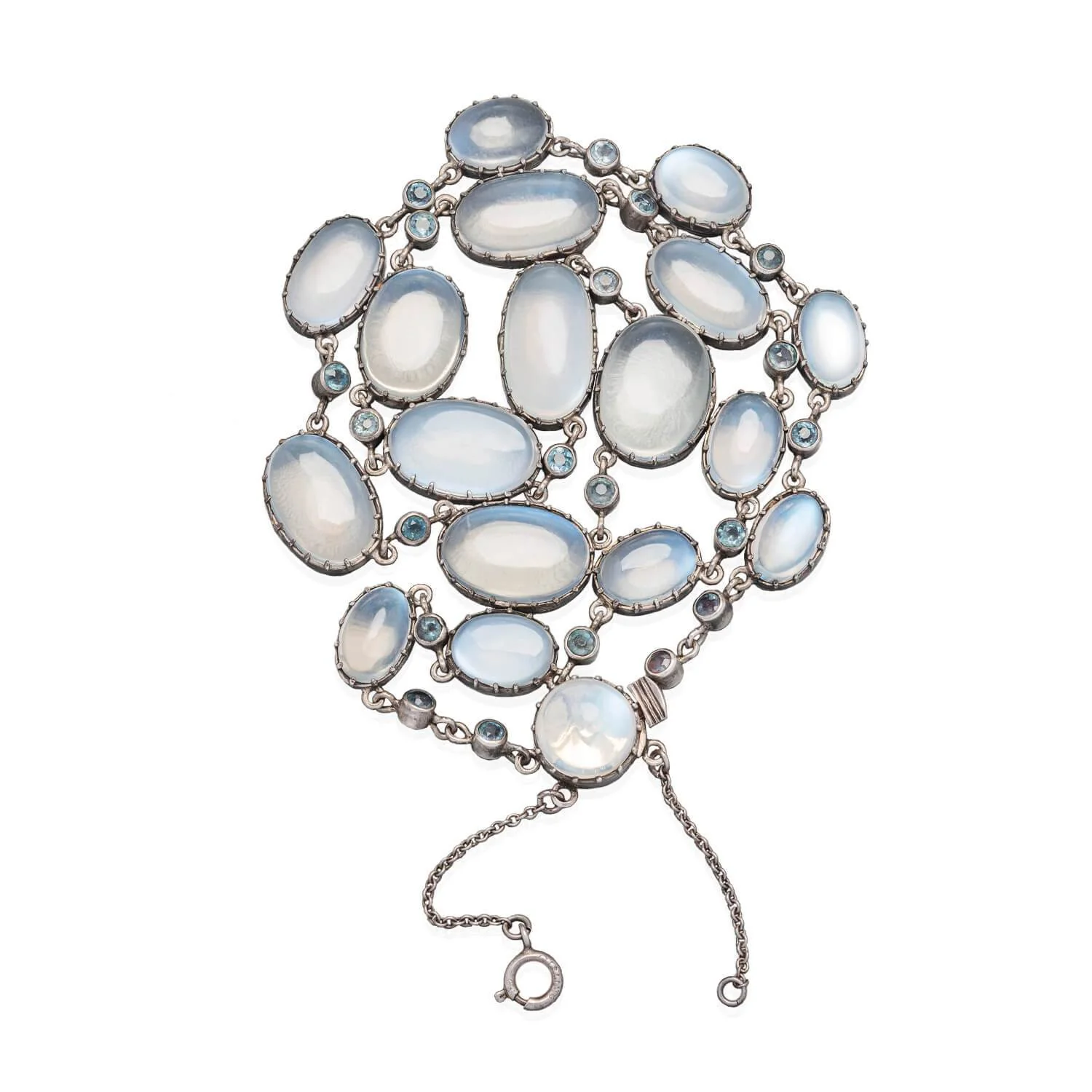 Arts & Crafts Sterling Moonstone Zircon Festoon Necklace - Image 2