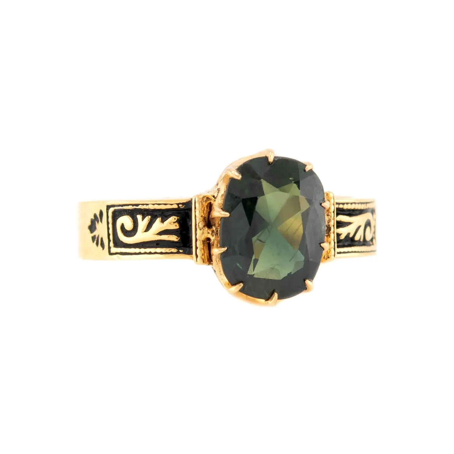 BAUM & OPPENHEIM Victorian 14k Sapphire & Enamel Ring - Image 2