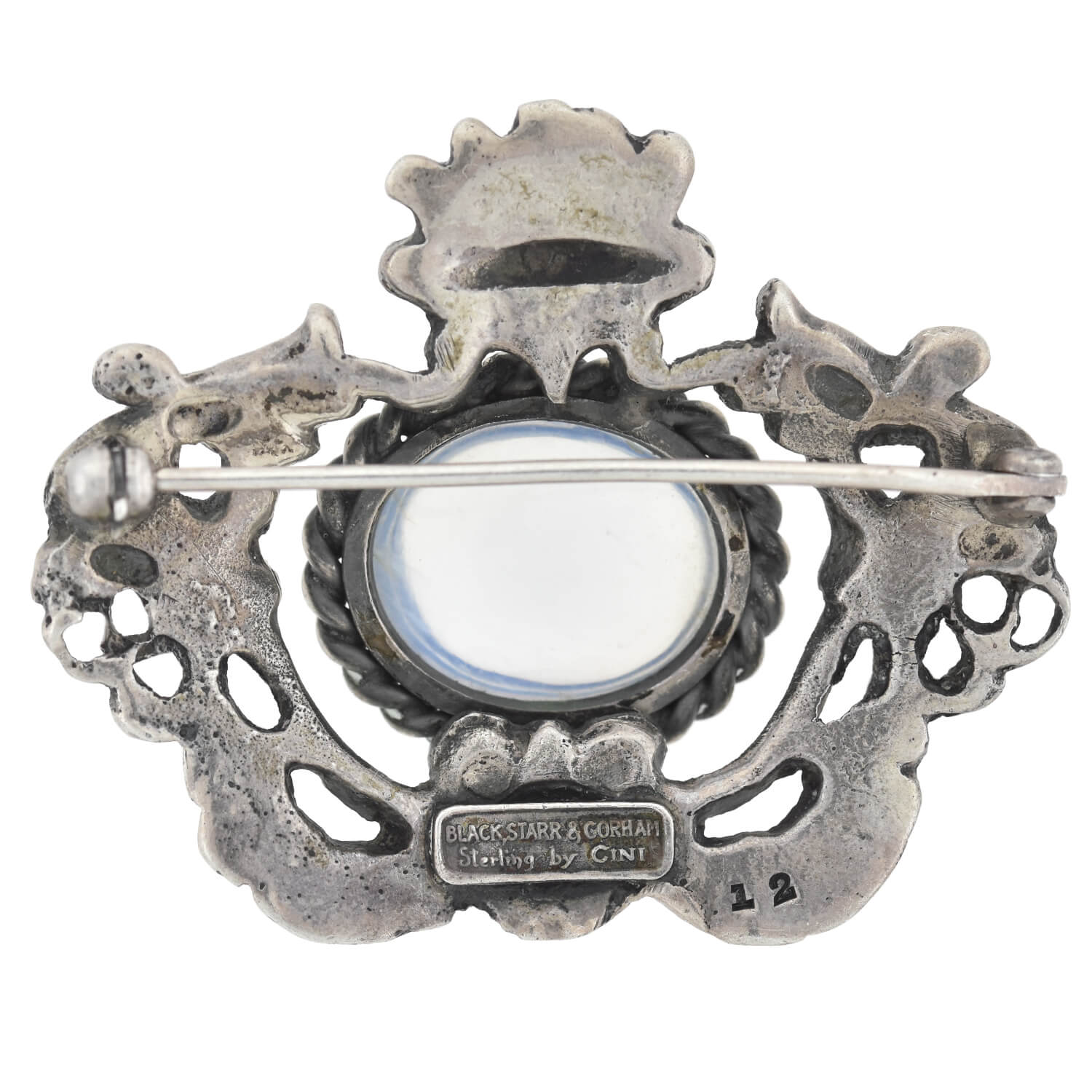 BLACK, STARR & GORHAM + CINI Vintage Sterling Silver Moonstone Griffin Pin - Image 4