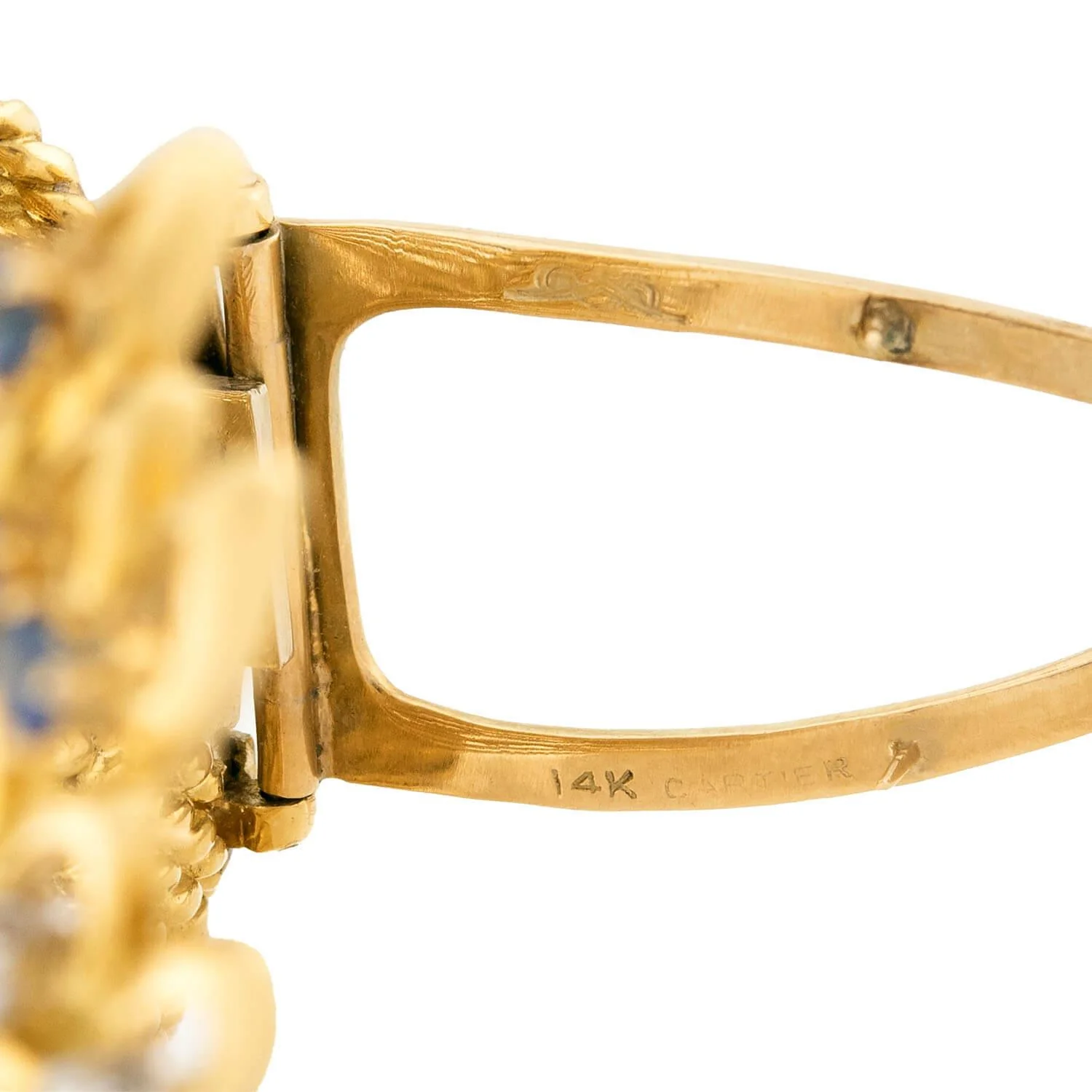 CARTIER Estate 14k Diamond and Sapphire Pin - Image 4