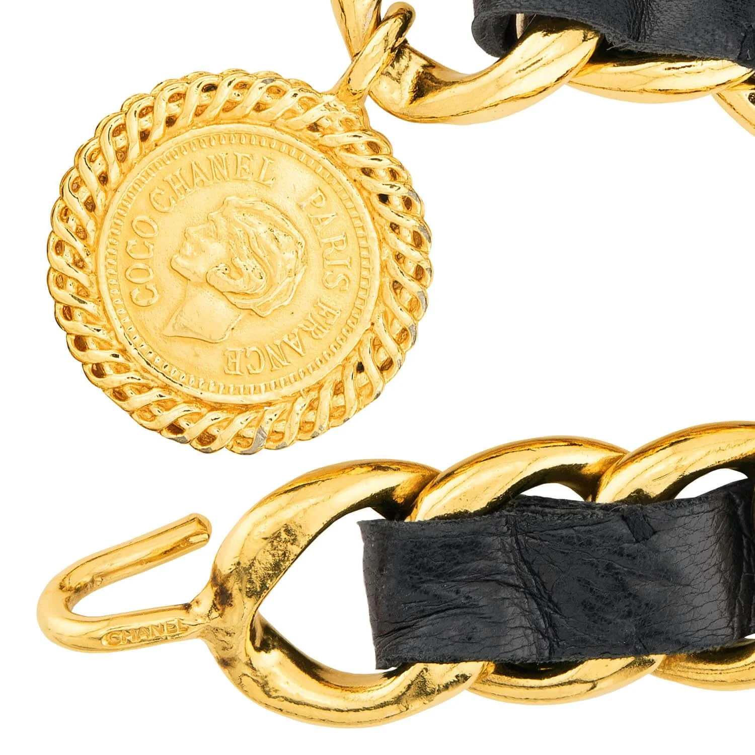 CHANEL Estate Gold Plate, Sterling Silver, and Leather Belt - Image 5