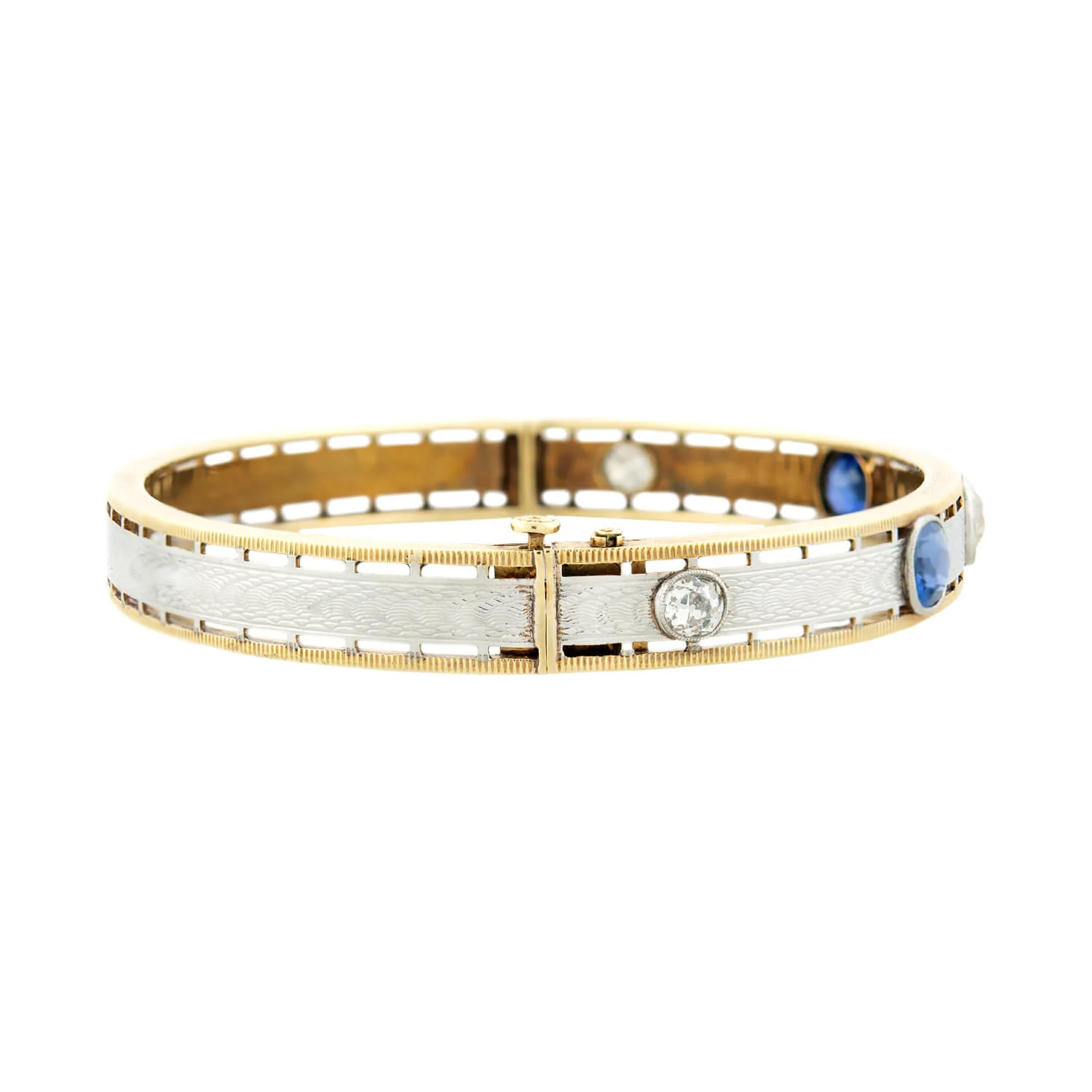 Edwardian Krementz 14k/Platinum Diamond & Sapphire Bangle Bracelet - Image 3