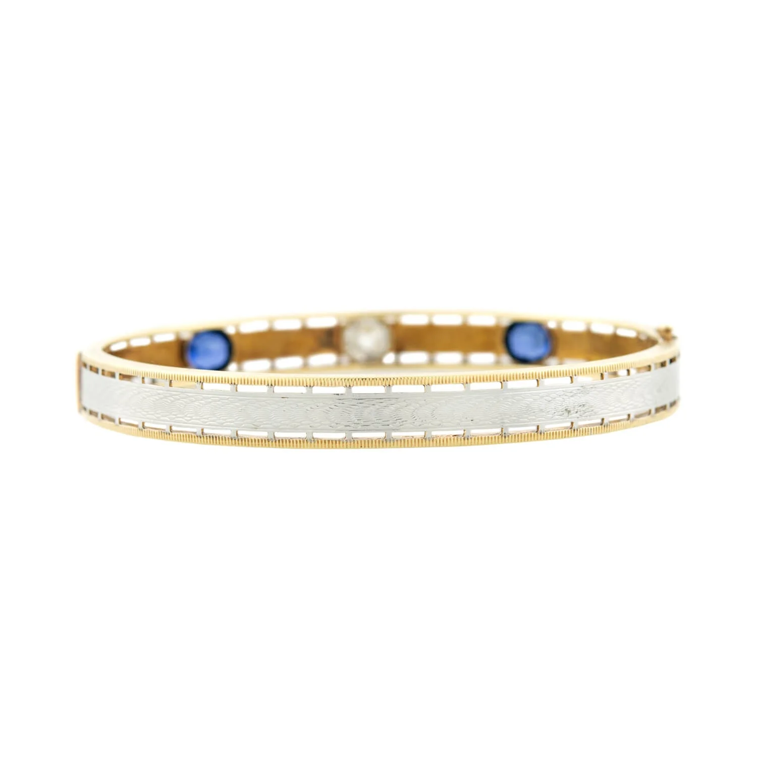Edwardian Krementz 14k/Platinum Diamond & Sapphire Bangle Bracelet - Image 4
