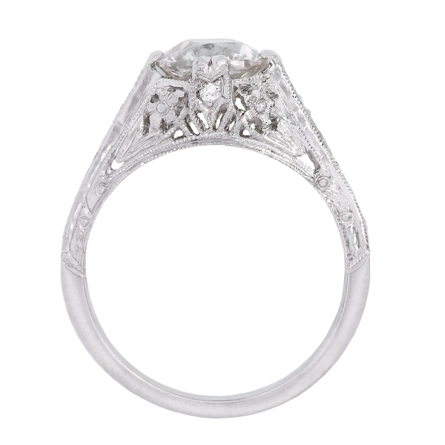 Art Deco Platinum Cushion Cut Diamond Engagement Ring 1.39ctw - Image 4