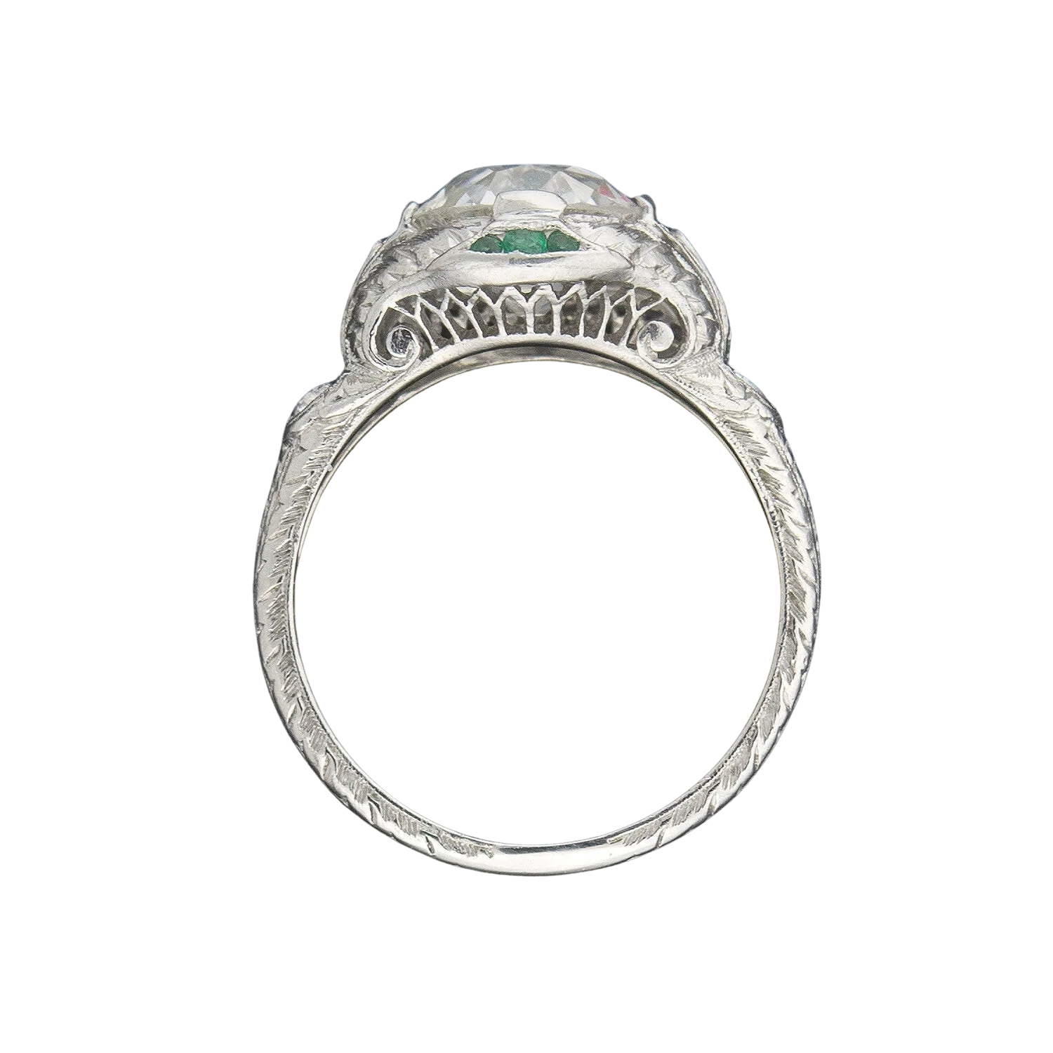 Art Deco Platinum Diamond + Emerald Engagement Ring 2.36ctw Center - Image 4