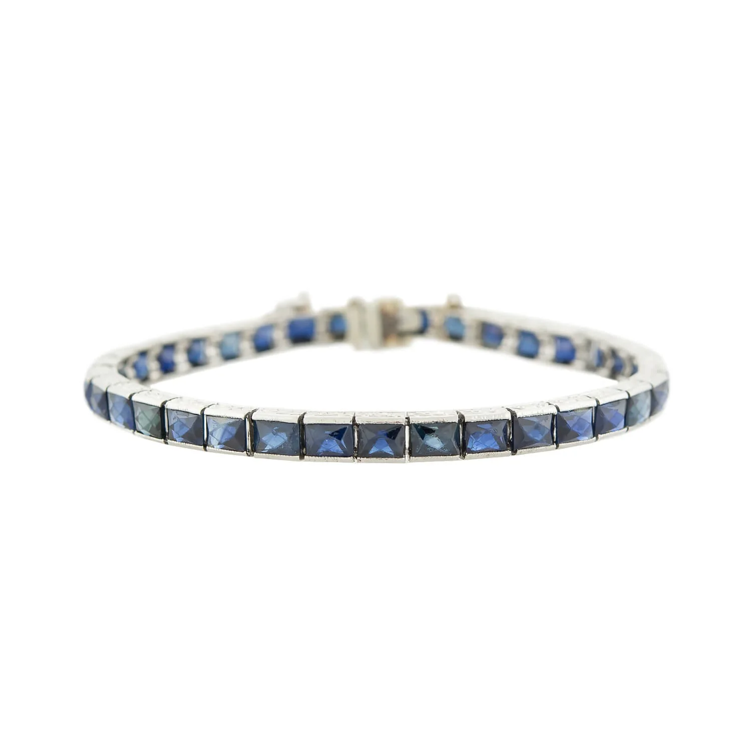 Art Deco Platinum French Cut Sapphire Line Bracelet 12ctw