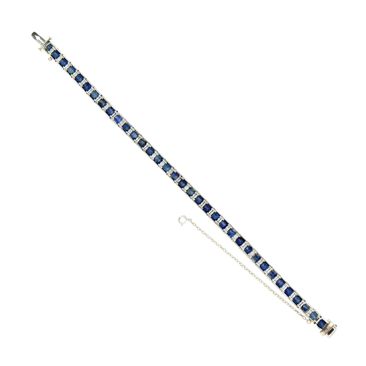 Art Deco Platinum French Cut Sapphire Line Bracelet 12ctw - Image 5