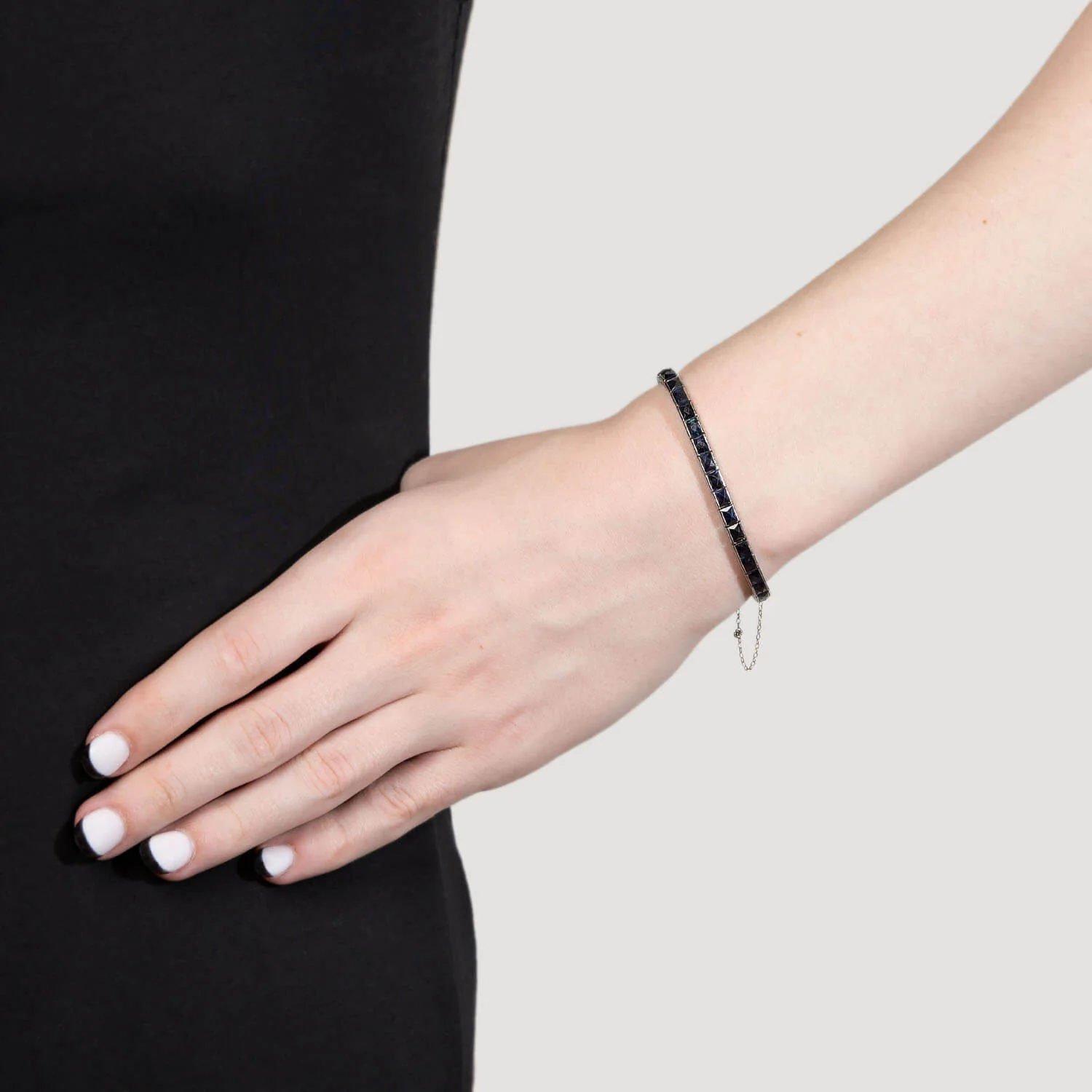 Art Deco Platinum French Cut Sapphire Line Bracelet 12ctw - Image 7