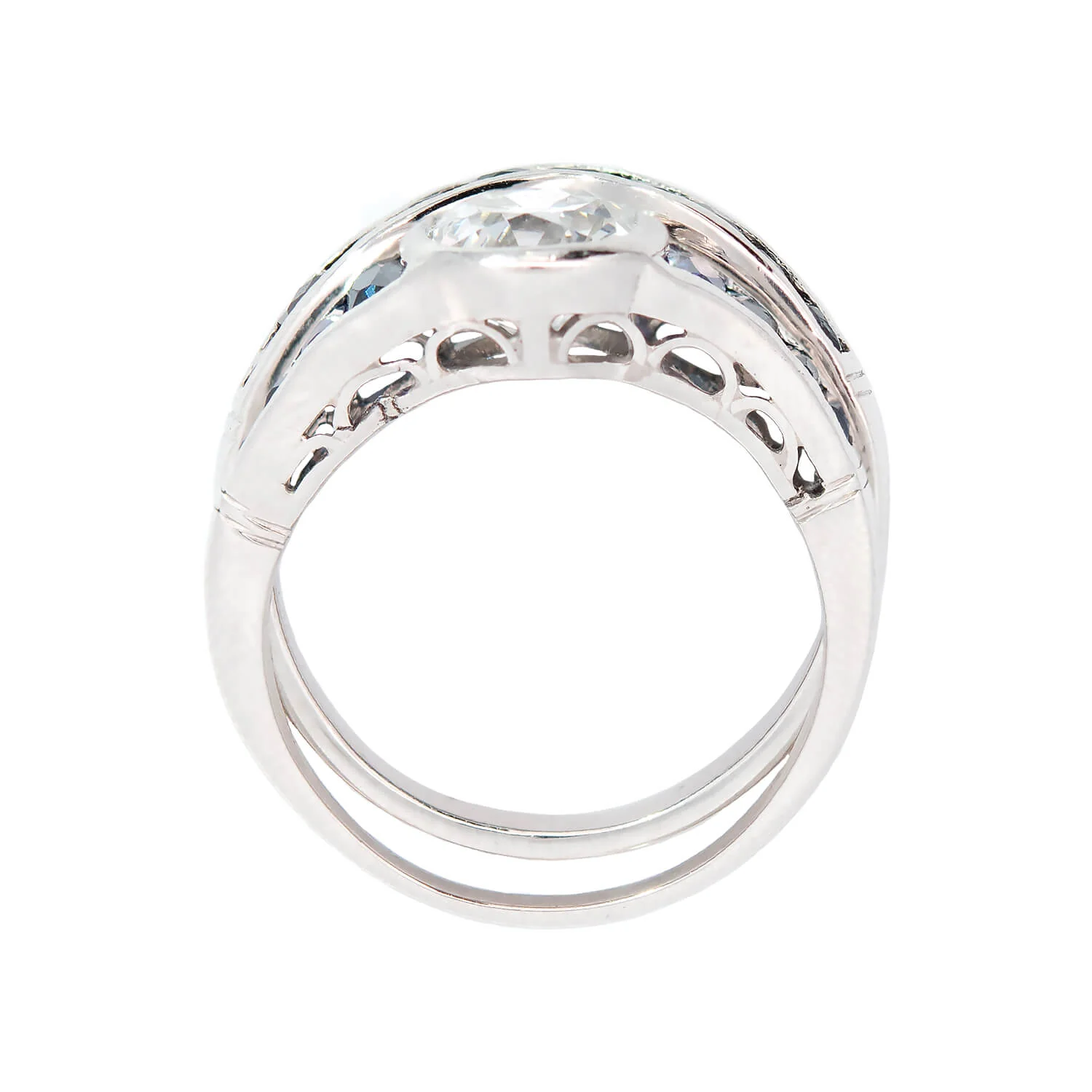 Art Deco Style Platinum Diamond + French Cut Sapphire Engagement Ring Set 1.53ct - Image 4
