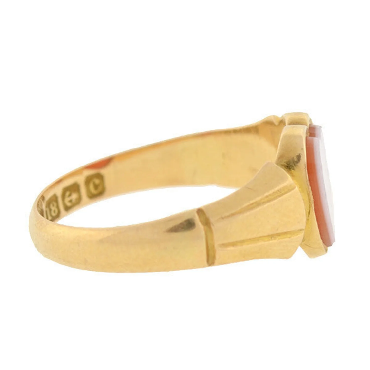 Art Nouveau 18kt Yellow Gold Banded Agate Heart Ring - Image 3