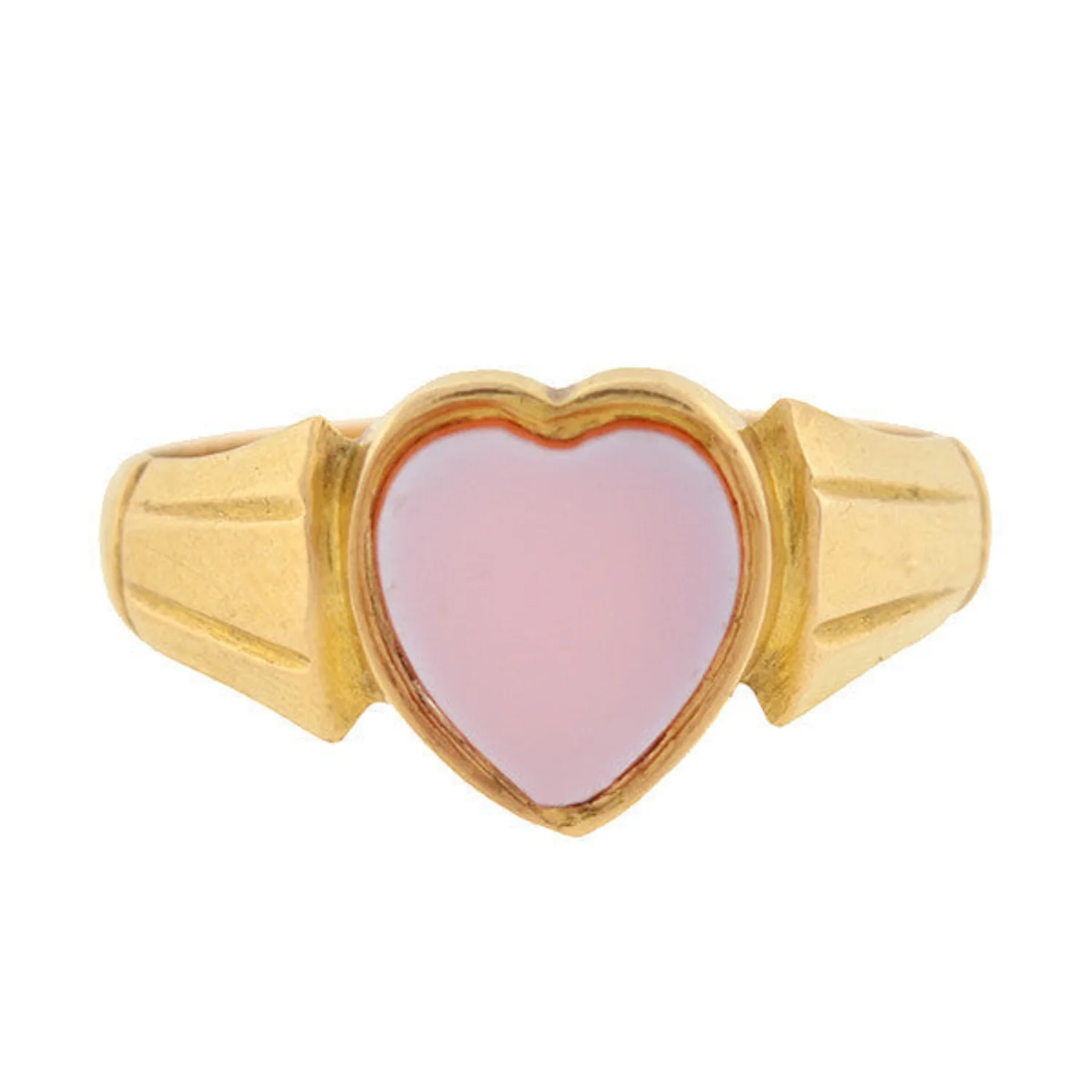 Art Nouveau 18kt Yellow Gold Banded Agate Heart Ring - Image 5