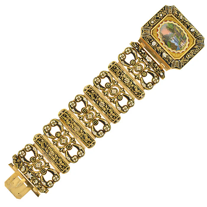 Early Large Victorian 18kt Swiss Enamel Bracelet w/Locket - Image 2