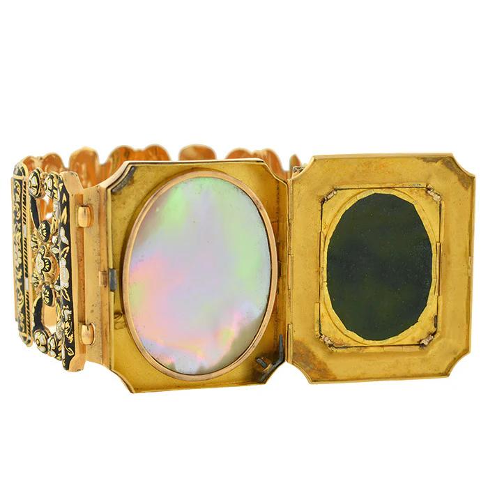 Early Large Victorian 18kt Swiss Enamel Bracelet w/Locket - Image 3