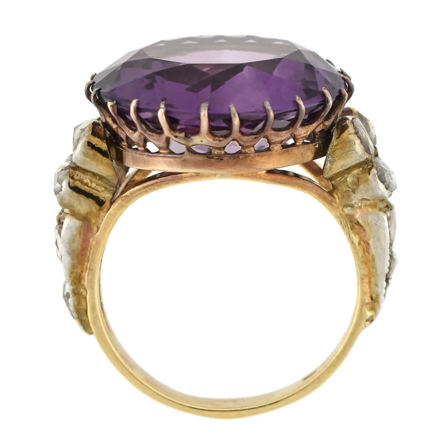 Edwardian 14kt Large 14ct Amethyst + Diamond Ring - Image 4