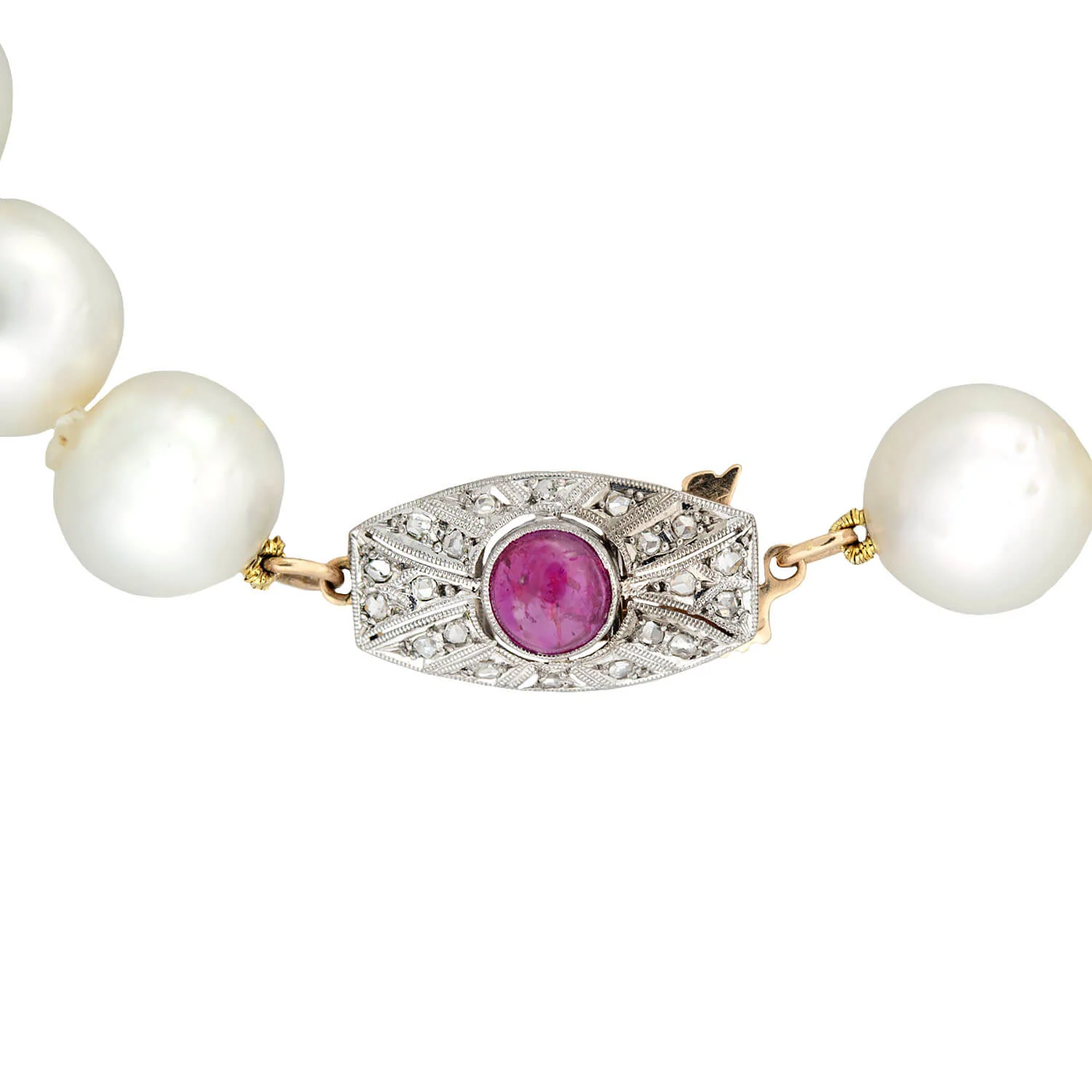 Edwardian South Sea Pearl Necklace with Diamond + Ruby Clasp - Image 4