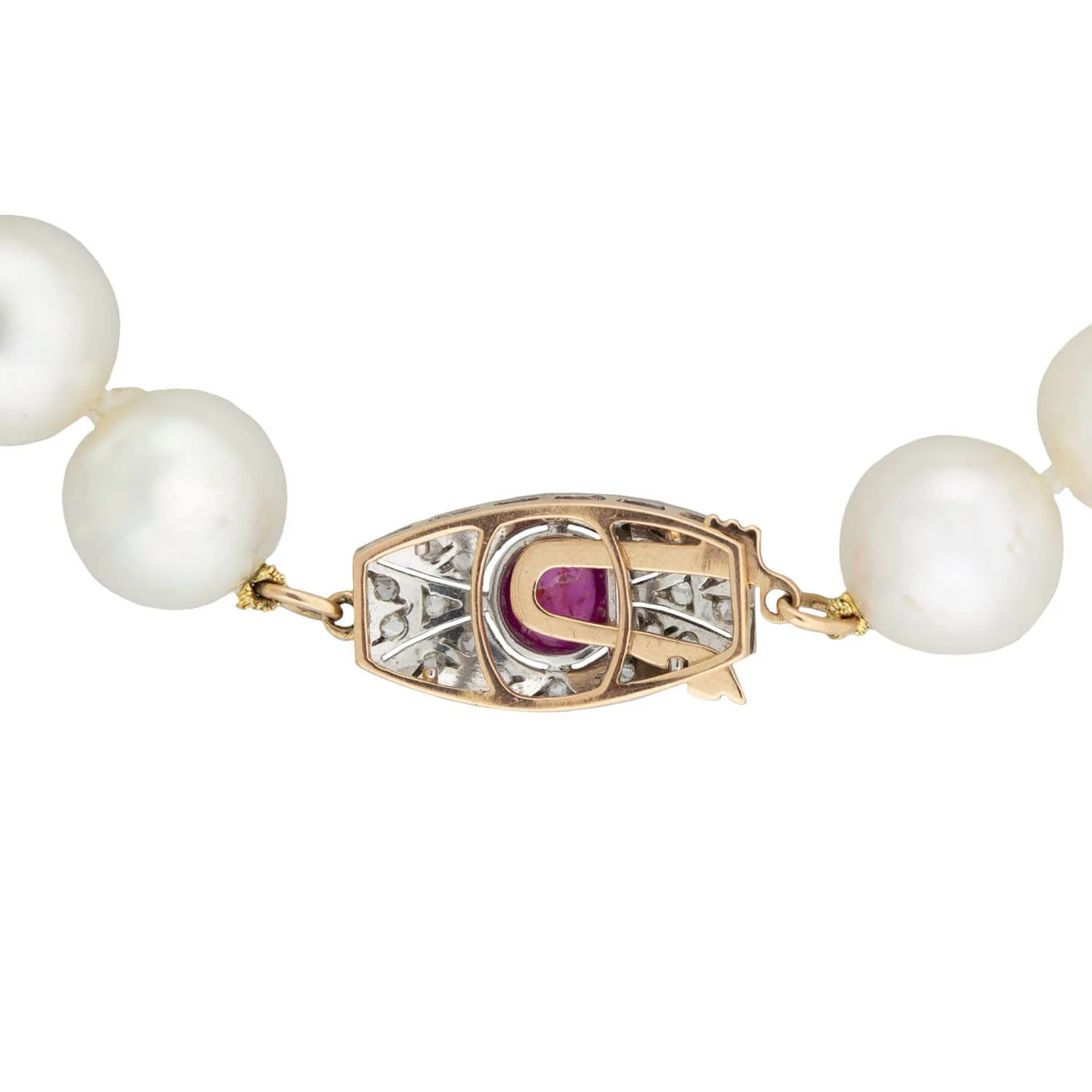 Edwardian South Sea Pearl Necklace with Diamond + Ruby Clasp - Image 5