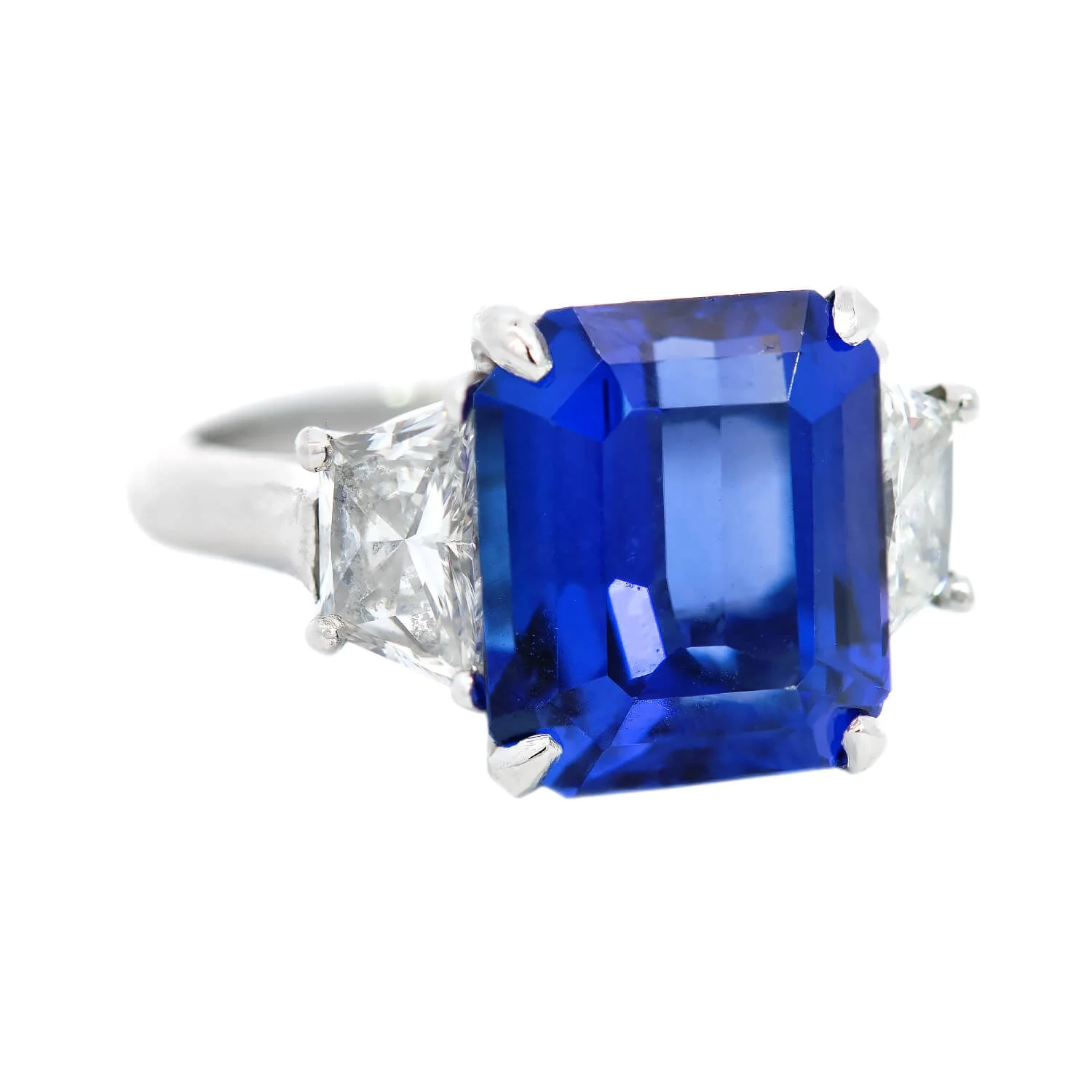 Estate Platinum Emerald Cut Tanzanite + Diamond Ring 6ctw - Image 2