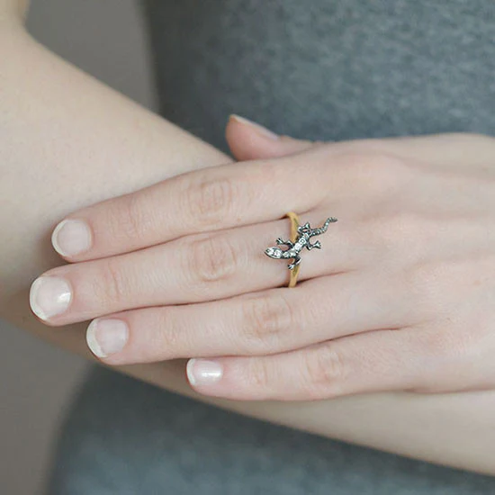 Victorian 14kt Gold & Diamond Lizard Ring - Image 6