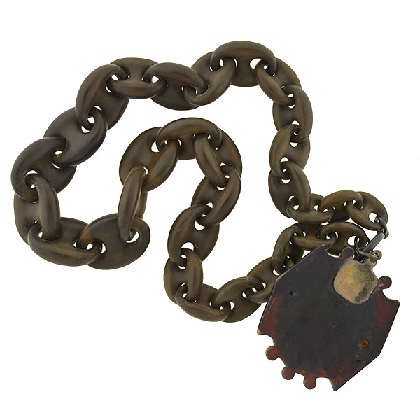 Victorian Gutta-Percha & Carved Horn Chain & Pendant - Image 6