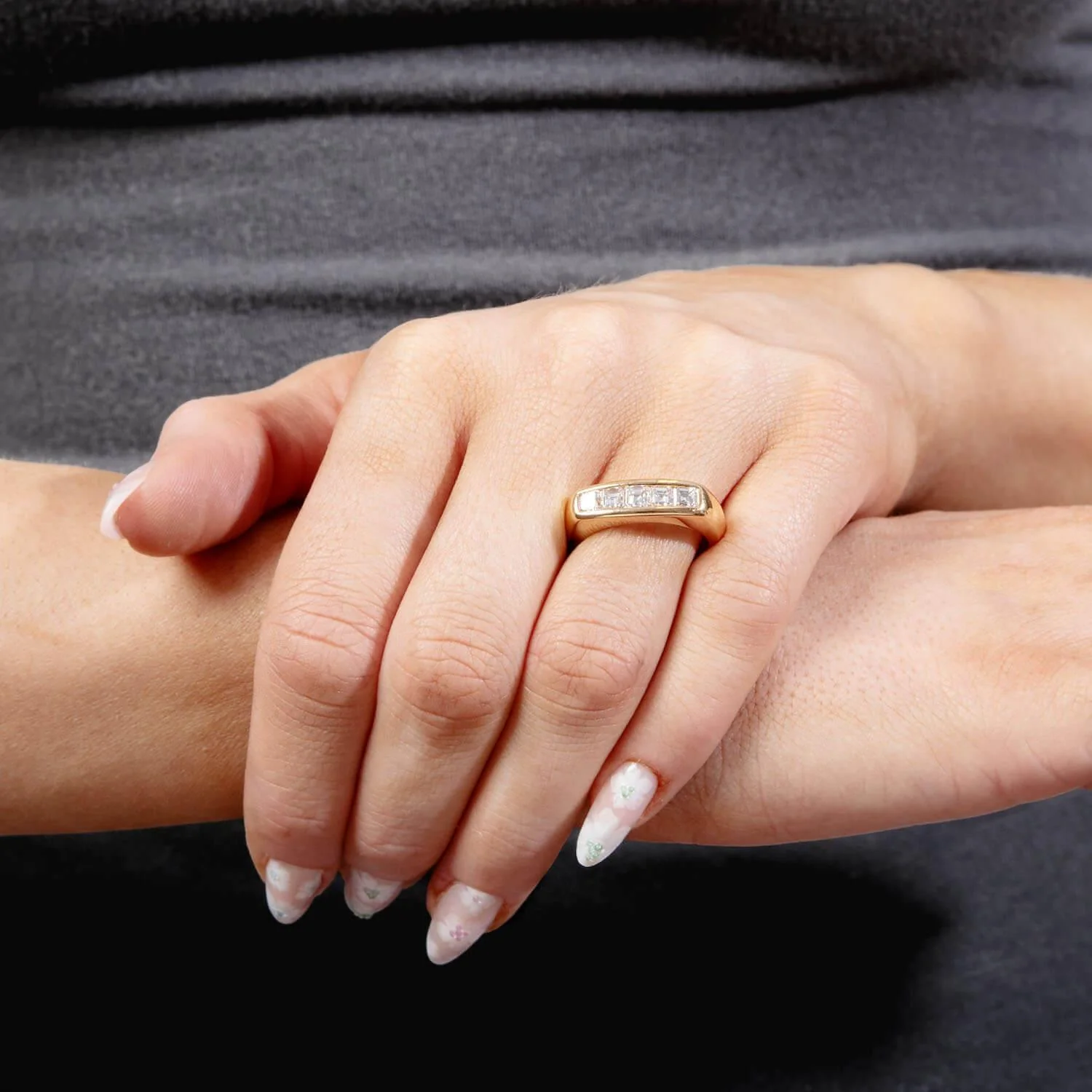 Retro 18k Diamond Asscher Cut Five-Stone Ring - Image 7