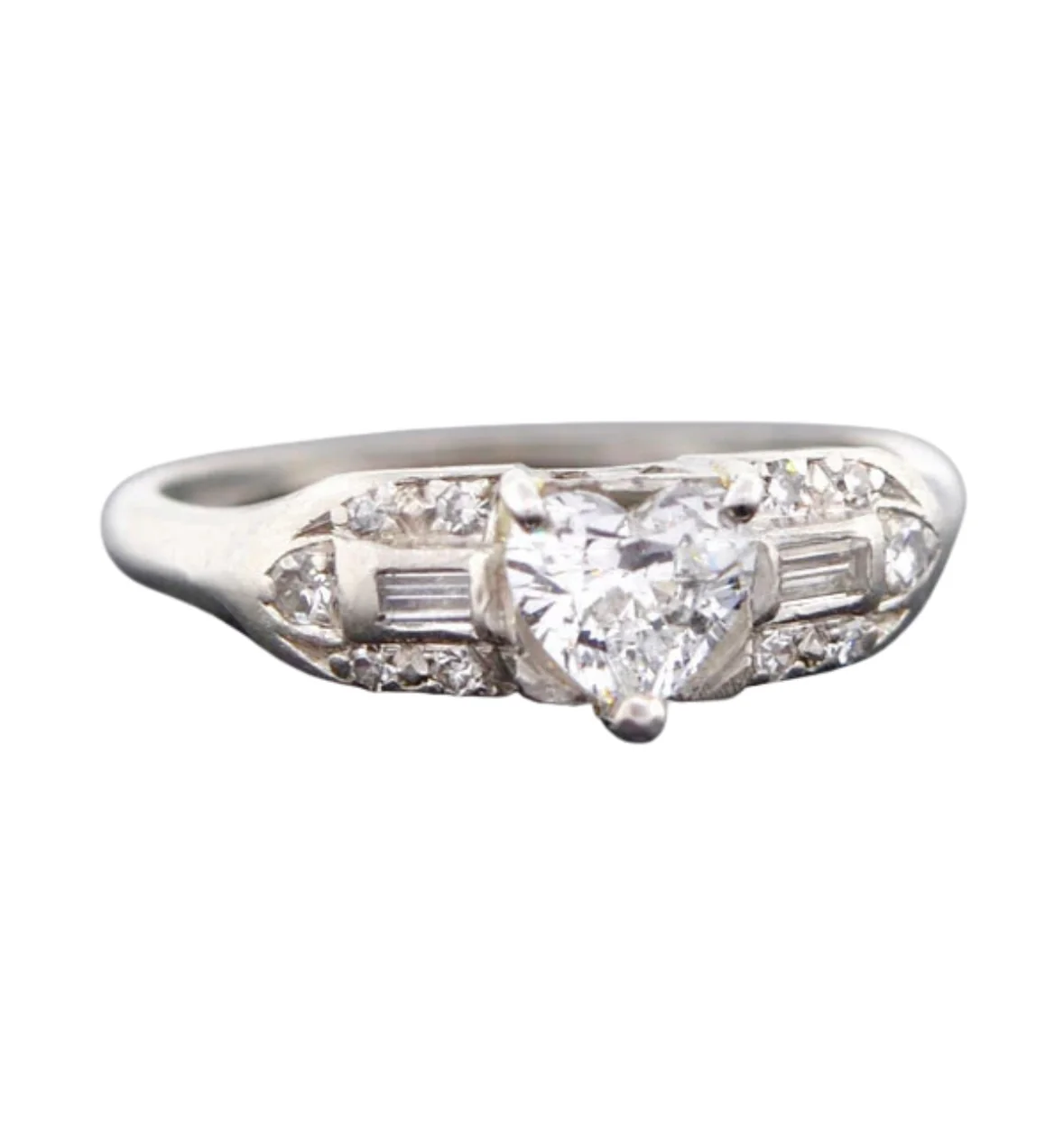 Retro Platinum & Heart Shaped Diamond Engagement Ring 0.50ct - Image 2