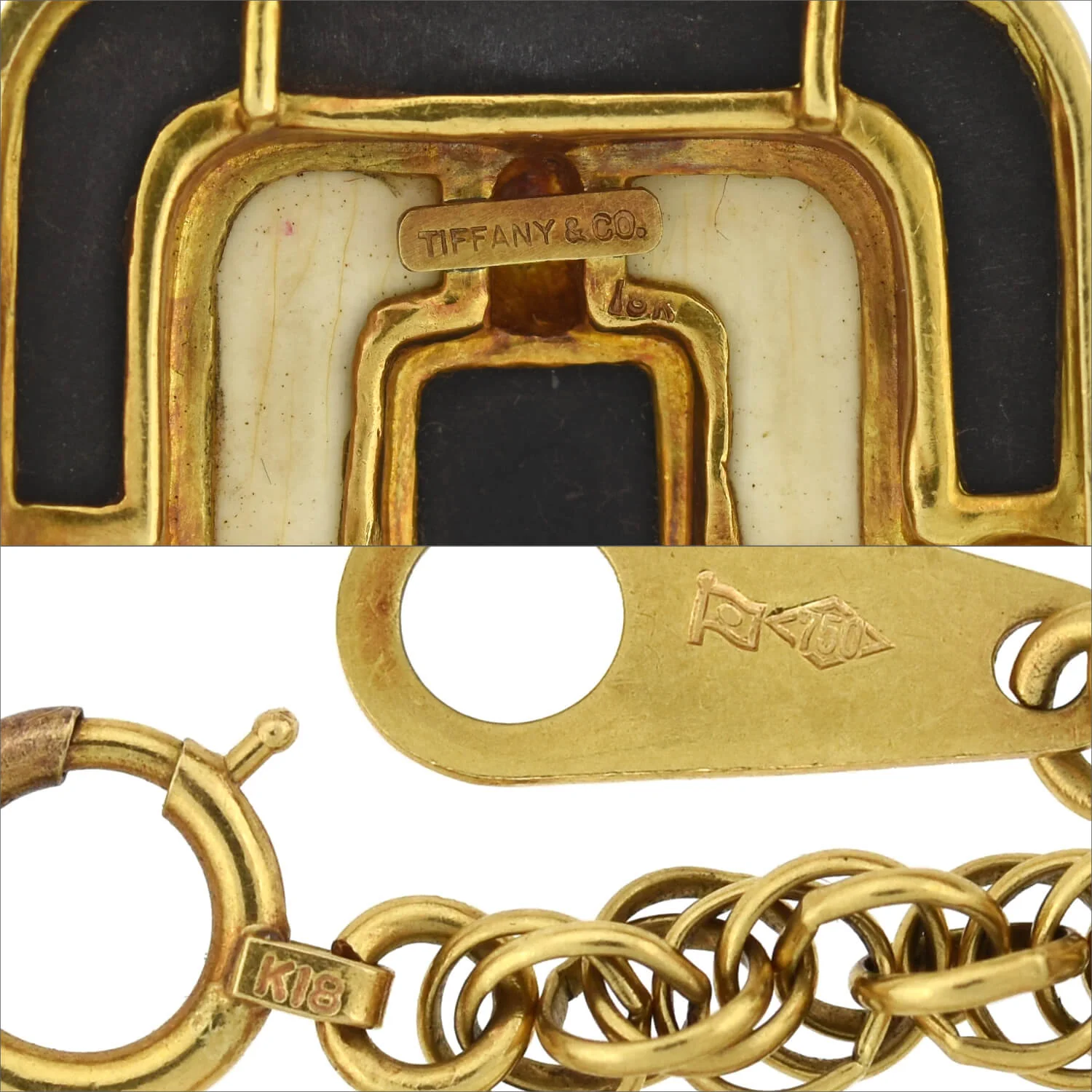 TIFFANY & Co. Ca. 1960 Large 18kt Onyx + Ivory Pendant Necklace 24.5" - Image 8
