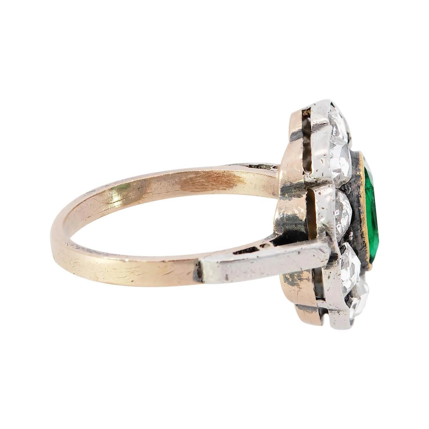 Victorian 14k/Sterling Silver Emerald and Diamond Halo Ring - Image 3