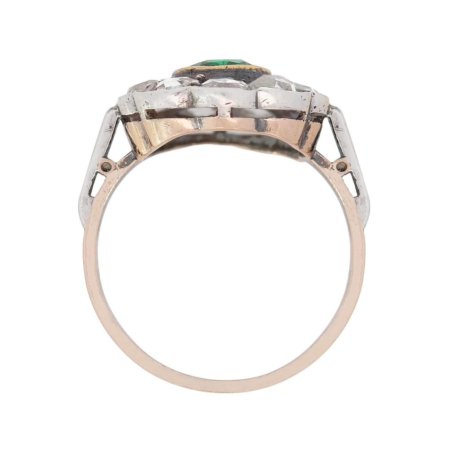 Victorian 14k/Sterling Silver Emerald and Diamond Halo Ring - Image 4