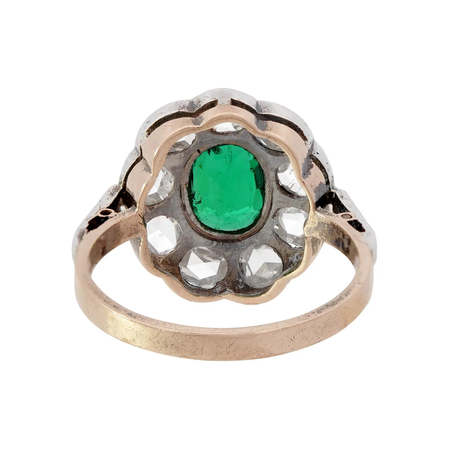 Victorian 14k/Sterling Silver Emerald and Diamond Halo Ring - Image 5