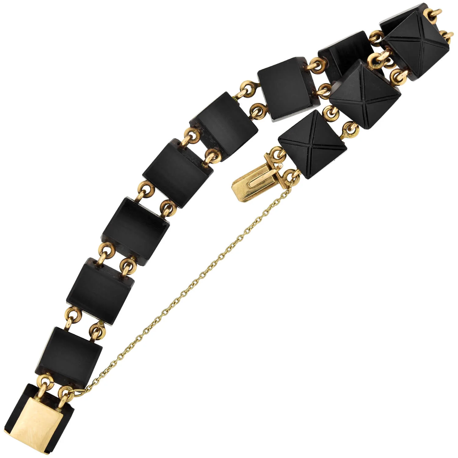 Victorian 14kt Carved Onyx Pyramidal Link Bracelet - Image 5
