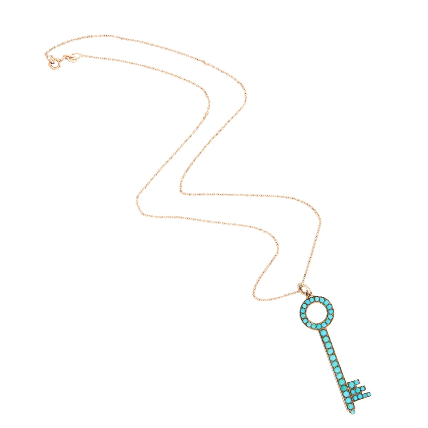 Victorian 14kt Rose Gold + Persian Turquoise Key Pendant Necklace - Image 2