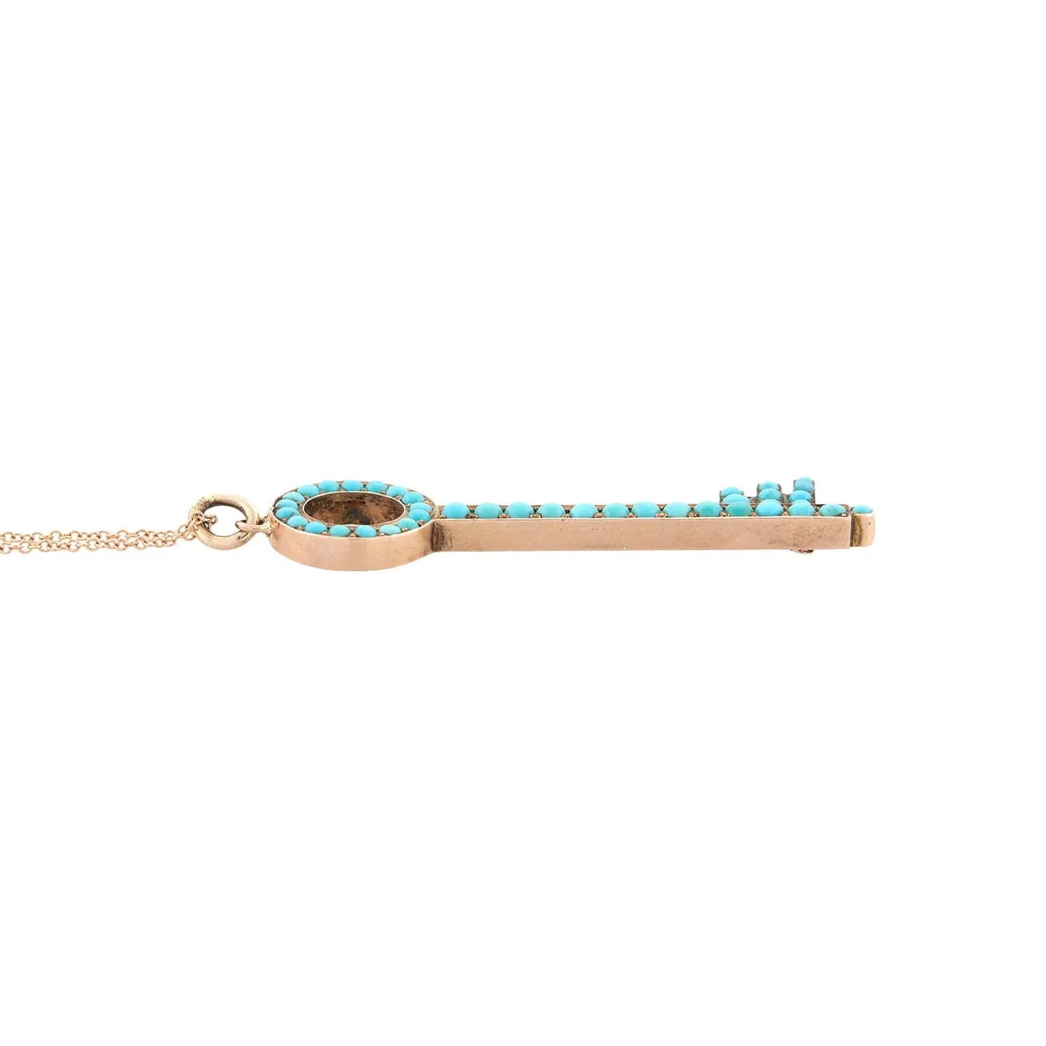 Victorian 14kt Rose Gold + Persian Turquoise Key Pendant Necklace - Image 3