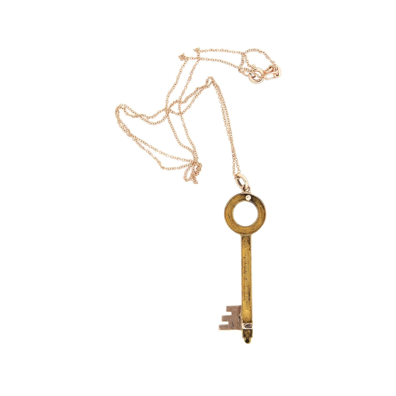 Victorian 14kt Rose Gold + Persian Turquoise Key Pendant Necklace - Image 4