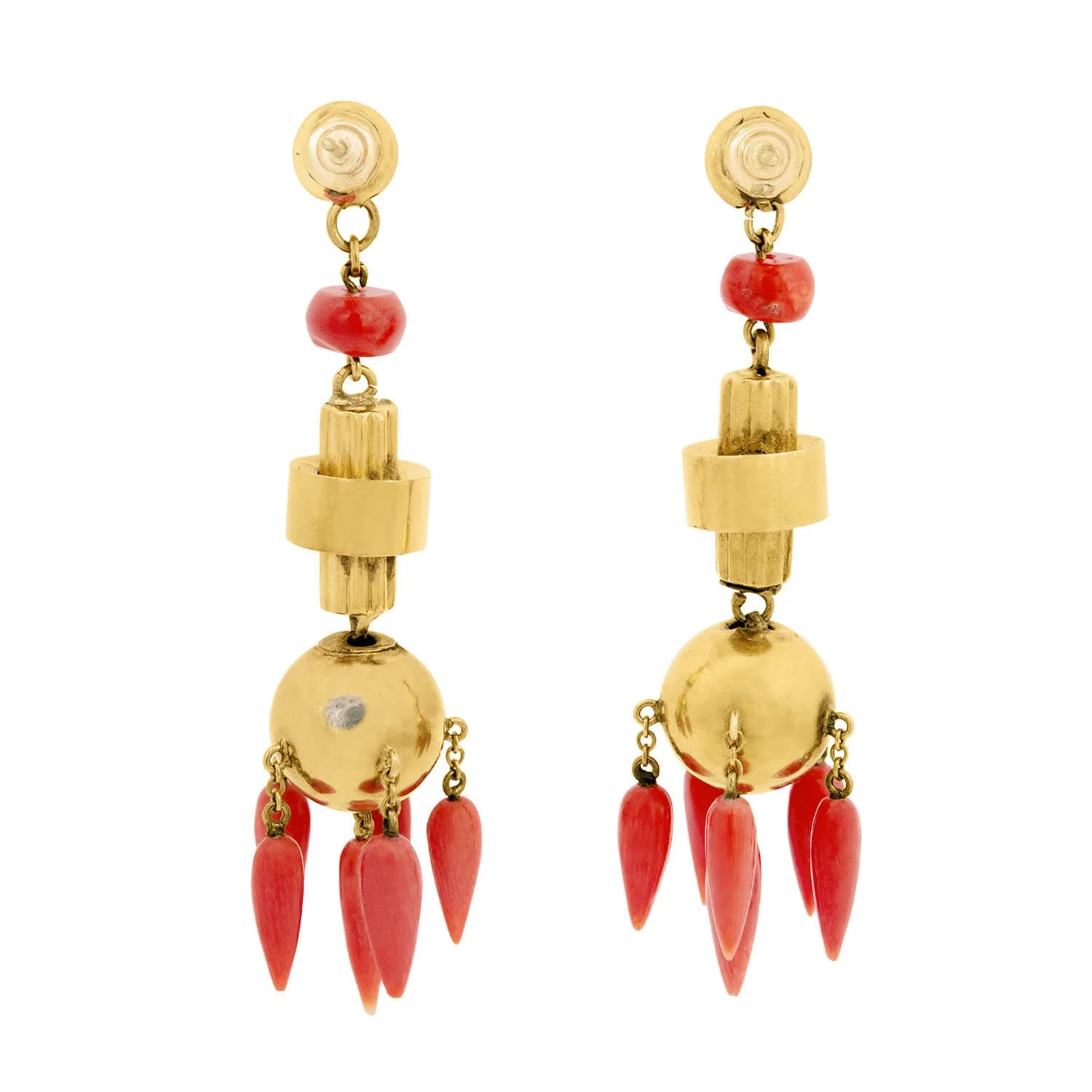 Victorian 18K Natural Coral Chandelier Earrings - Image 3