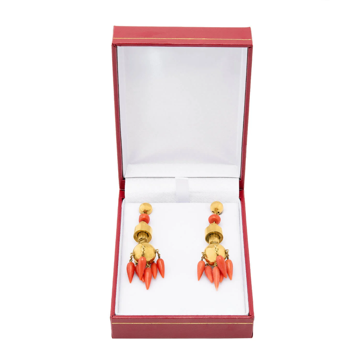 Victorian 18K Natural Coral Chandelier Earrings - Image 5