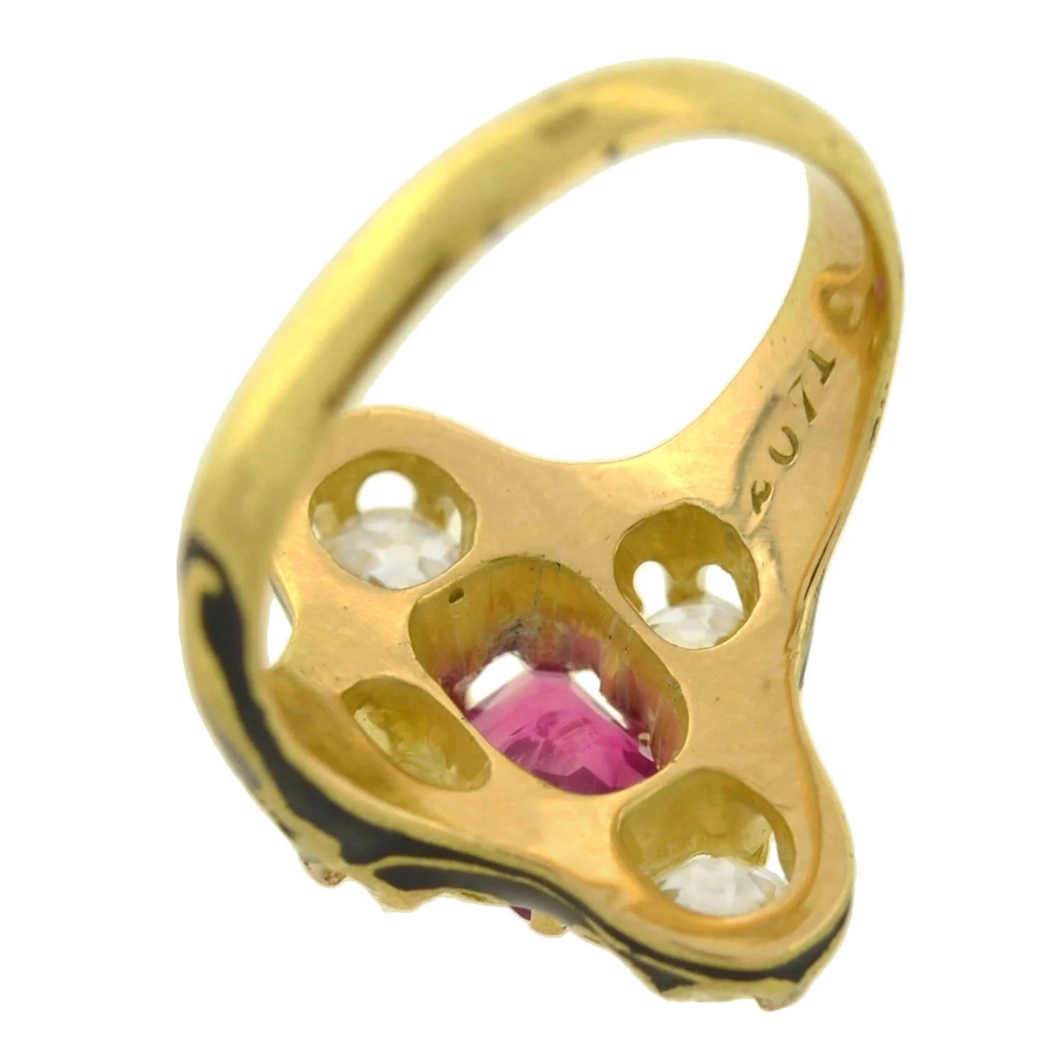 Victorian 18kt Natural No Heat Burma Ruby + Diamond Enamel Ring - Image 6