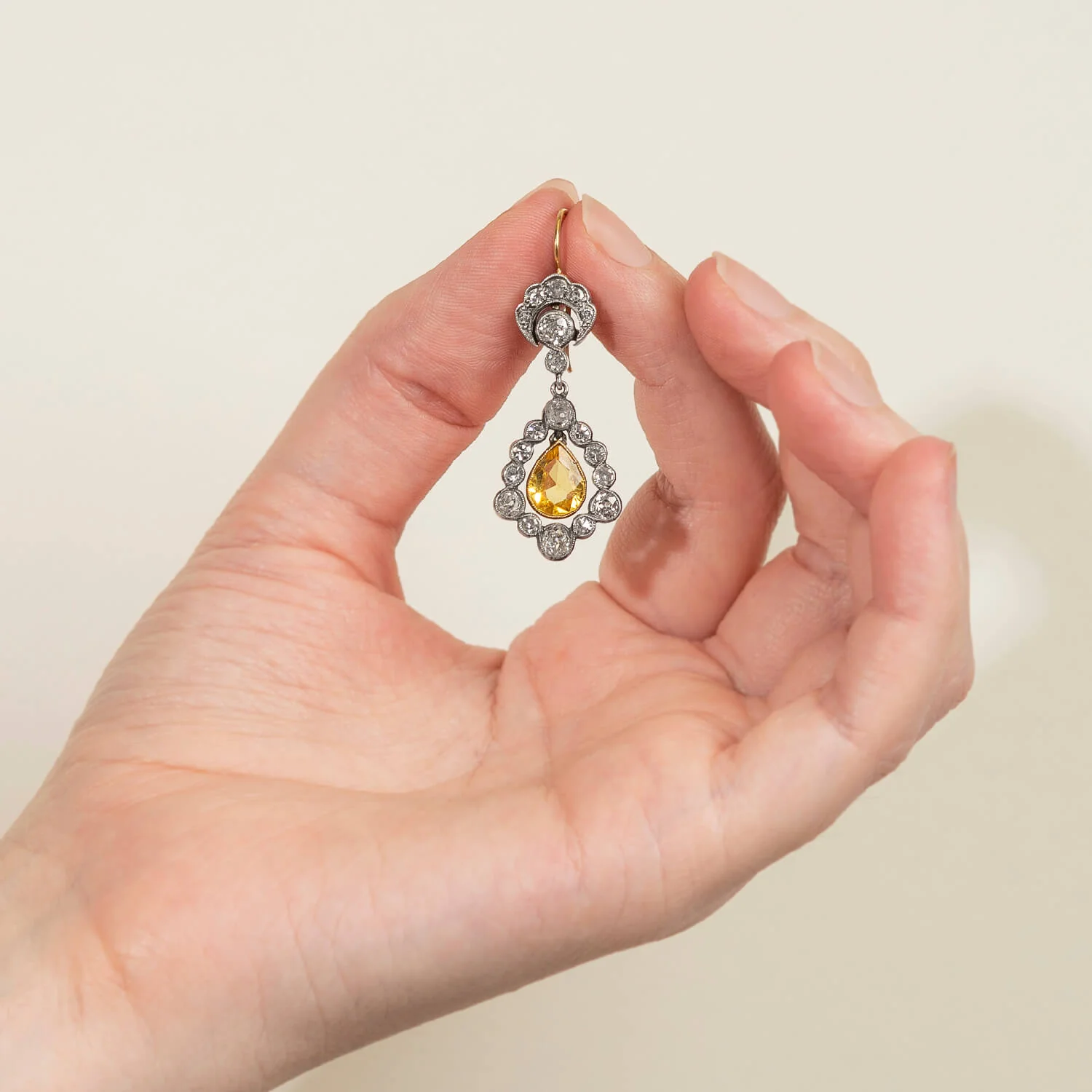 Victorian 18kt/Sterling No Heat Ceylon Yellow Sapphire 2.25ctw + Diamond Dangle Earrings 3.5ctw - Image 4