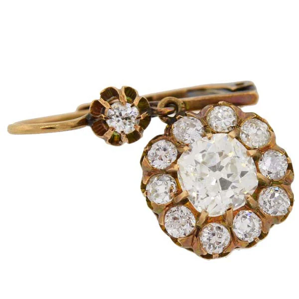 Victorian 18kt Yellow Gold Diamond Cluster Earrings 3.40ctw - Image 2