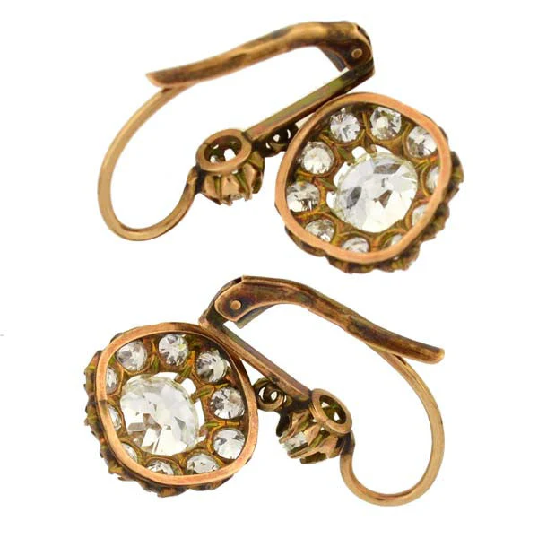 Victorian 18kt Yellow Gold Diamond Cluster Earrings 3.40ctw - Image 6