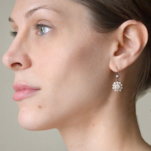 Victorian 18kt Yellow Gold Diamond Cluster Earrings 3.40ctw - Image 7