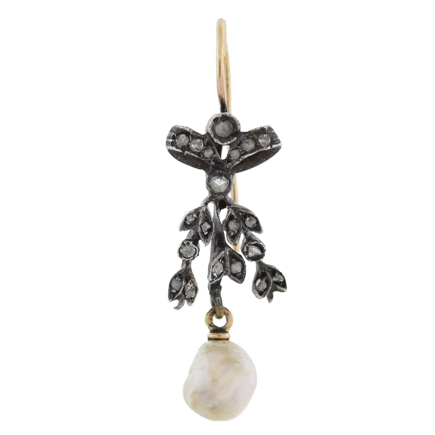 Victorian S/S 14kt Rose Cut Diamond + Pearl Earrings - Image 2