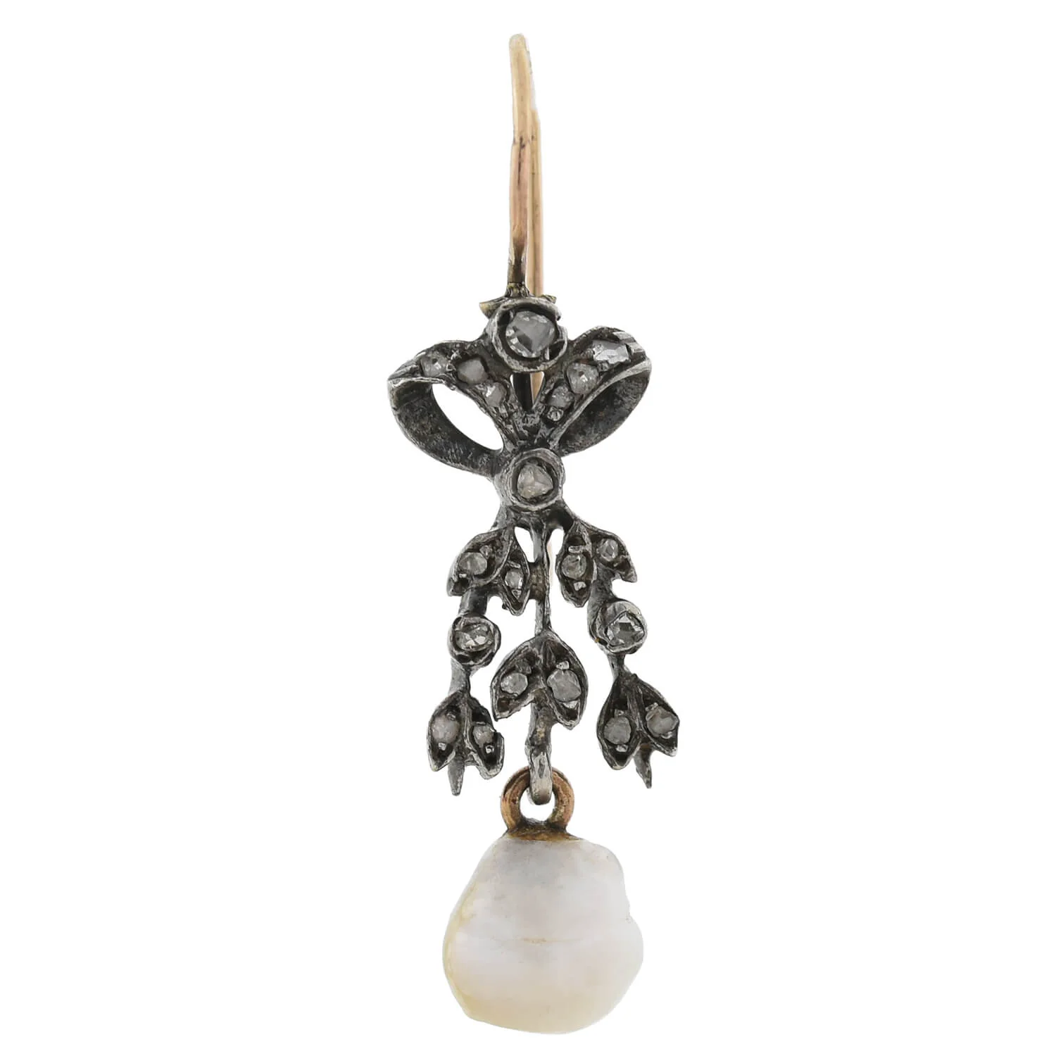 Victorian S/S 14kt Rose Cut Diamond + Pearl Earrings - Image 3