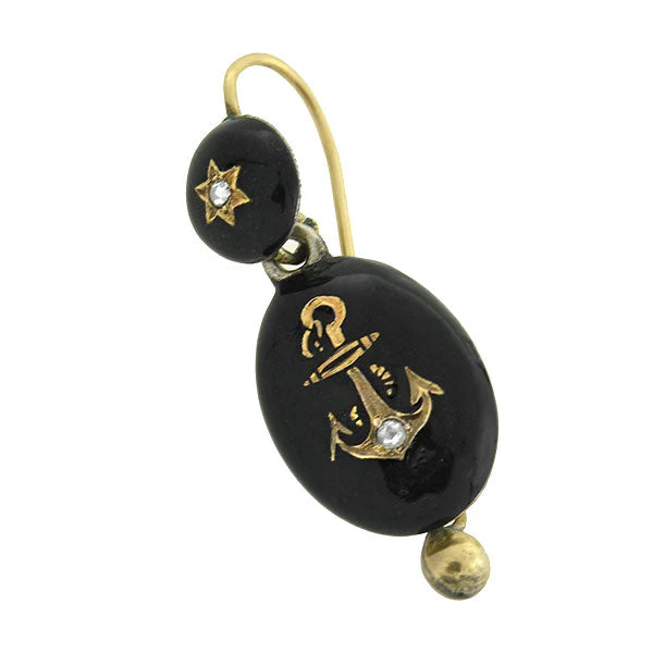 Victorian Sterling Enameled Diamond Anchor Earrings - Image 2