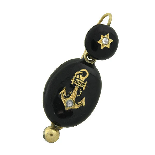 Victorian Sterling Enameled Diamond Anchor Earrings - Image 3