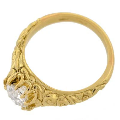 Victorian Style 18kt Repousse Diamond Ring .98ct - Image 4