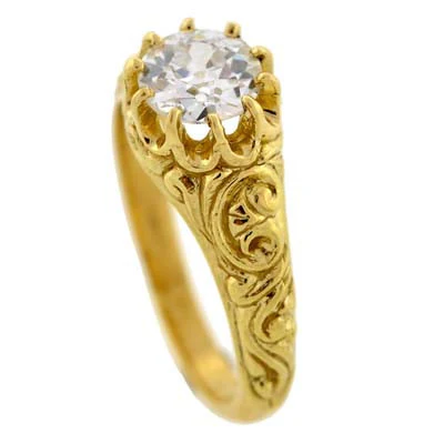 Victorian Style 18kt Repousse Diamond Ring .98ct - Image 5