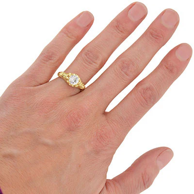 Victorian Style 18kt Repousse Diamond Ring .98ct - Image 8