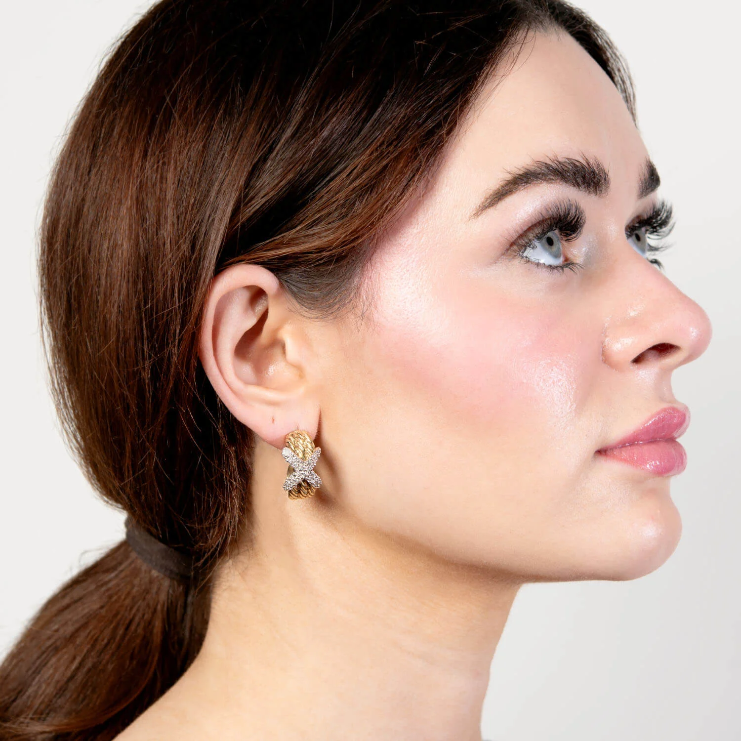 DAVID YURMAN Estate 14k Diamond "X" Hoop Earrings - Image 6